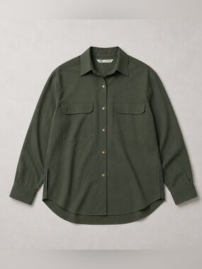 Zara Men’s Olive Green Long-Sleeve Shirt